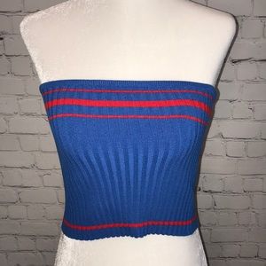 Blue And Red Stripe Strapless Tube Top Size Medium